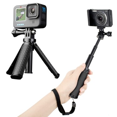 YALLSAME Mini Tripod for GoPro HERO 13 12 11 10 9 8 7 6 5 DJI Action Extension Pole Portable Pocket Tabletop Handgrip Extendable Vlog Selfie Stick with Phone Clip Compatible with iPhone Digital Camera