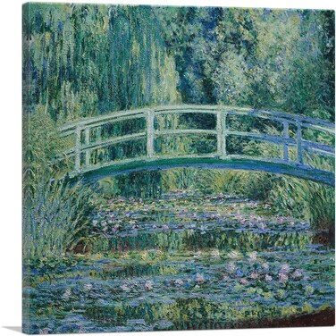 ARTCANVAS Water Lilies and Japanese Bridge Canvas Art Print Stretched Framed Painting Picture Poster Giclee Wall Decor by Claude Monet - 18" x 18" (0.75" Deep)