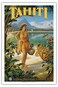 Tahiti - Oceanic Steamship Company - Tahitian Native with Fruit and Flower Leis - Vintage Ocean Liner Travel Poster by Kerne Erickson - Master Art Print (Unframed) 12in x 18in