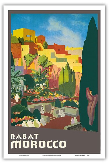 Rabat Morocco - Vintage Travel Poster by E. Baudrillart c.1935 - Master Art Print (Unframed) 12in x 18in
