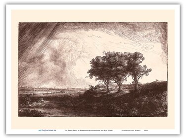 The Three Trees - From an Original Etching and Drypoint by Rembrandt Harmenszoon van Rijn c.1643 - Master Art Print (Unframed) 9in x 12in