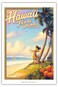 Hawaii Trade Winds - Hula Dancer - Vintage Hawaiian Travel Poster by Kerne Erickson - Master Art Print (Unframed) 12in x 18in