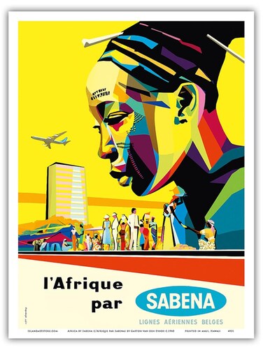 Africa by Sabena (l&rsquo;Afrique par Sabena) - Sabena Belgian World Airlines - Vintage Airline Travel Poster by Gaston van den Eynde c.1960 - Master Art Print (Unframed) 9in x 12in