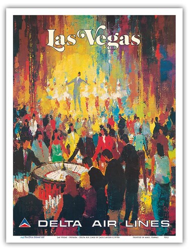 Las Vegas - Nevada - Delta Air Lines - Vintage Airline Travel Poster by Jack Laycox c.1970s - Master Art Print (Unframed) 9in x 12in