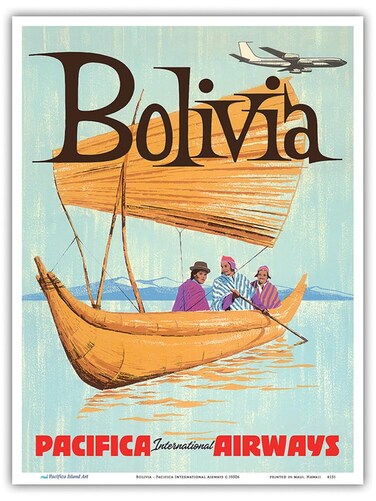 Bolivia - Pacifica International Airways - Vintage Airline Travel Poster c.1950s - Master Art Print (Unframed) 9in x 12in