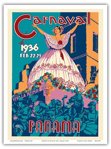 Panama Carnaval de (Carnival of) Feb 22-25 1936 - Viva La Reina (Hail to the Queen) - Vintage Carnival Poster - Master Art Print (Unframed) 9in x 12in