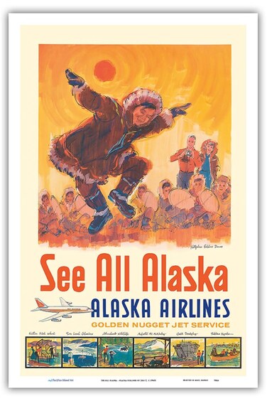 See All Alaska - Alaska Airlines - Kotzebue Eskimo Dance - Vintage Airline Travel Poster by Jess C. c.1960s - Master Art Print (Unframed) 12in x 18in