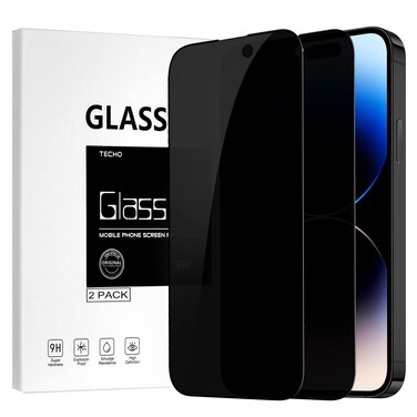 TECHO Privacy Screen Protector Compatible with iPhone 14 Pro Tempered Glass Film (Edge to Edge Full Coverage) (Anti Spy Private) (9H Hardness) (2 PACK) (6.1 inch)