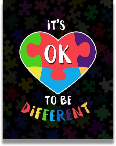 Govivo It's Ok To Be Different   Autism Awareness Decor   Autism Classroom   Boho Rainbow Decor Classroom   Autism Sign   Autism Art Wall Decor Classroom   Autistic decorations - 8x10 unframed print