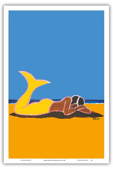 Mermaid Napping - Vintage French Advertising Poster by Bernard Villemot c.1989 - Master Art Print (Unframed) 12in x 18in