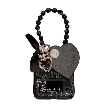 UMESEIL for Z Flip 4 Case, Black Hard Shockproof Bling Cover Women Girls Case with Two Chains Designed for Samsung Galaxy Z Flip 4 5G Case