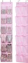 MISSLO Kids Over the Door Shoe Organizer Baby Hanging Shoe Rack Narrow Closet Storage bags with 12 Mesh Pockets for Girl Women Men Toddler Nursery, 2 Packs, Pink