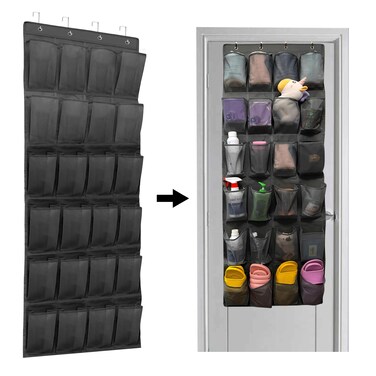 WANLD Over the Door Shoe Organizer, 24 Large Breathable Mesh Pockets, Breathable Closet Storage，Up to 40 Pounds, Over the Door, Sneakers. (Black, Pack of 1)