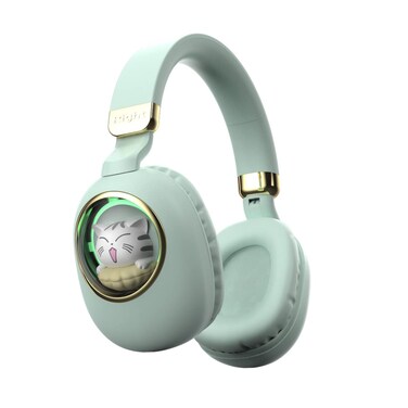 Girls Headphones Wired with Microphone Green Gaming Headset headphones for kids for school Noise Cancelling Headphones Wireless Headphones Over Ear Wireless Earbuds Bluetooth Headphones (Green Gold)