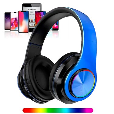 LFGKeng Wireless Bluetooth Headphones with Colorful LED Lights, Built-in Mic, Light Weight, Foldable, Wired HiFi Stereo Headphones for Classroom/Home Office/PC/Mobile Phone/Kids Adult (Blue)