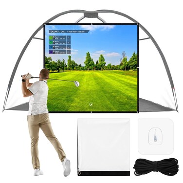 Tellegloww 4.4 x 4.1 ft Golf Simulator Impact Screen Display Projector for Indoor and Outdoor Golf Training Ultra Clear Golf Impact Screen with 8 Grommet Holes