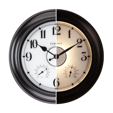 CLXEAST 24 Inch LED Self-Illuminated Outdoor Metal Clocks Waterproof, Large Lighted Outdoor Clock with Temperature and Humidity, Unique Farmhouse Decor,Oil Rubbed Bronze Black