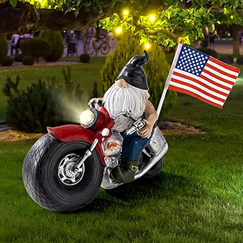 IOKUKI Solar Garden Gnomes Statues,Garden Sculptures &amp; Statues,Motorcycle Gnome Garden Statues Outdoor Clearance with Lights,Resin Garden Decor for Outside Patio Lawn Garden Gift