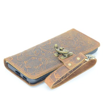 JJNUSA Compatible with Samsung Galaxy S21 6.2 inches 2021 Genuine Distressed Leather Wallet Flip Cover Case Brown