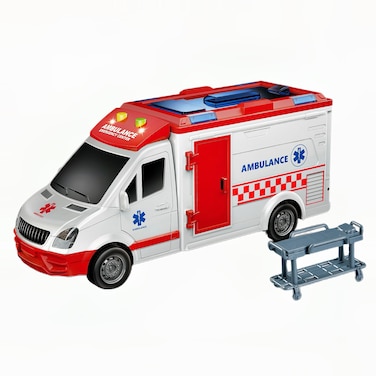Lreyrous Ambulance Toy Car 1:16 Simulation Emergency Toy Ambulance Vehicle Model Rescue Toy with Lights and Sound with Open and a Stretcher Toy for Kids Age 3+