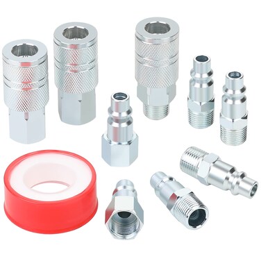 3/8&rsquo;&rsquo; High Flow Air Hose Fittings Set, 3PCS 3/8 Body I/M Industrial Air Coupler and 8PCS 3/8 Body Air Plug with 1/4 Inch NPT Threads Size, 12PCS Air Compressor Accessories Quick Connect Set