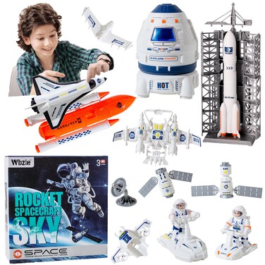 Wbzle Space Toys for Kids, Space Capsule Toys Set with Light and Sound, Space Shuttle Toys Rocket Toy, Stem Toys with Aircraft, Space Rover, Astronauts, Satellites, Signal Receiver