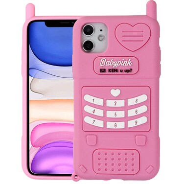 Tonvizern for iPhone 11 6.1'' Case,3D Cartoon Cute Retro Love Heart Classic Cellular Phone Shaped Case, Kids Women Girls Soft Silicone Rubber Cover Case for iPhone 11 (Pink)