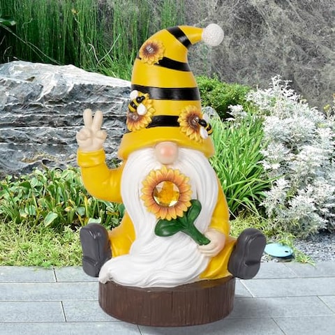 11.8 inch Solar Gnome Lights Sculptures &amp; Statues Decorations for Outdoor , Resin Summer Bee Gnome with Sunflower Light, Cute Gnomes Clearance for Patio, Lawn, Yard Garden Art Decor gifts for mom