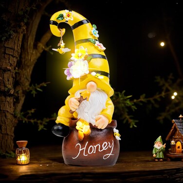 twinbling 13" Garden Solar Spring Gnomes Statues Outdoor Spring Decor with LED Lighted Bee and Flowers Funny Garden Sculpture for Patio Yard Lawn Decorations Gifts