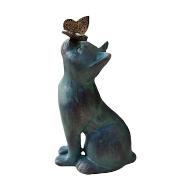 Elvaesther Curiosity Cat Figurine with Butterfly, Butterfly Cat Model, Outdoor Animal Decor