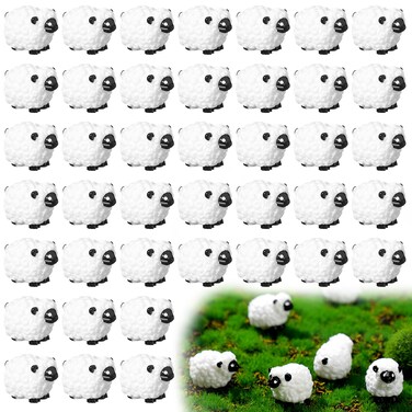 Suzile 50 Pcs Miniature Sheep Figurines Mini White Sheep Figure Cute Sheep Statue Landscape Fairy Little Resin Sheep Decor for Indoor Outdoor Garden DIY Ornament Cake Topper(Classic Style)