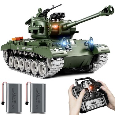 Supdex 1:18 RC Tank, 2.4Ghz US M26 Pershing Remote Control Tank That Shoots BBS and Water Bombs, Army RC Vehicle with Smoke, Sound and Recoil, Military Model Toys for Adults and Kids 6+ Year Old