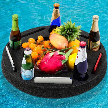 Qinyoung Large Floating Drink Holder Black Floating Refreshment Table Tray 5 Compartment Versatile and Portable Floating Pool Tray for Swimming Pool Accessories Hot Tub Beach and Party Decor