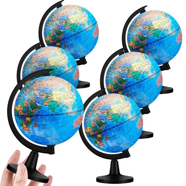 Henoyso 6 Pcs World Globe for Kids Learning, 4.6 In Desk Classroom Decorative Globe, Earth Globes with Stand for Adults Geography Table Decor