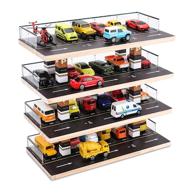 Saichotoy Hot Wheels &amp; Matchbox Display Case, 1/64 Scale Diecast Toy Car Storage, Parking Garage Diorama - Freestanding Storage with 4 Levels 24 Spots Maximum 40 Cars
