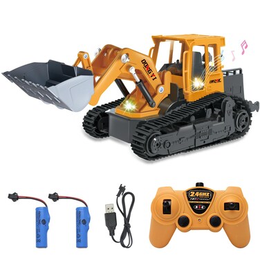 Leopmase RC Bulldozer, Remote Control Bulldozer with Metal Dozer Blade Lights and Sounds, 2.4Ghz Bulldozer Toys for Boys, 6-Channel RC Construction Vehicles Toy for Kids