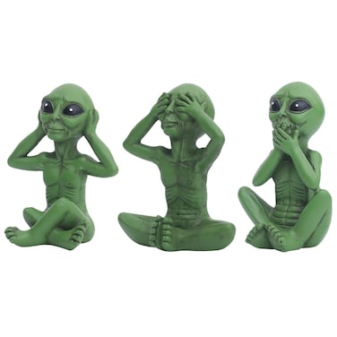 CHBDJY Three Wise Alien Statue, Hear No Evil See No Evil Speak No Evil Alien Statue, Sci-fi Outer Space UFO Alien Figure, 3pcs, Home Outdoor Decor Sculpture, Halloween Decor (Green Aliens)