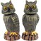 Hausse 2 Pack Bird Scarecrow Fake Owl Decoy Sculpture, 10.6 Inch Height Golden Rotating Head Plastic Owl Bird Deterrents, Nature Enemy Horned Pest Repellent for Outdoor Garden Yard
