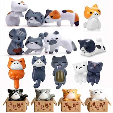 ZHOUQZSF 16 Pcs Cute Cat Figurines Cake Decorating Lovely Kitten Fairy Garden Micro Landscape Adorable Animal Statue Terrarium Crafts Home Bookshelf Mini Ornaments DIY Miniature Supplies(16PCS)