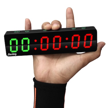 Jhering Gym Timer, Portable, Interval Timer with Rechargeable Battery and Built-in Magnet, LED Digital Anti Vertigo Display, Upgraded Workout Clock for Home Gym Garage Fitness(1" Black 2)
