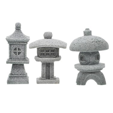 STOBOK 3pcs Zen Lantern Simulated Bonsai Patio Finish DIY Polyresin for Figurine Creative Shaped Art Miniature Layout Stone Sandstone Fish Yard Meditation Outdoor Shape Ornament Asian