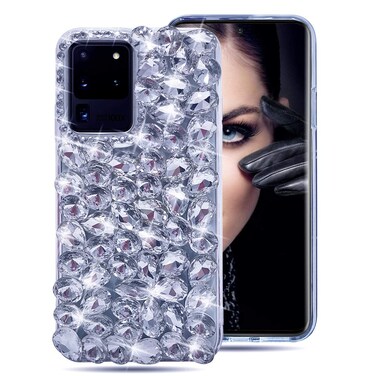 Bonitec for Samsung Galaxy S20 Ultra Case 3D Glitter Sparkle Bling Case Luxury Shiny Crystal Rhinestone Diamond Bumper Clear Gems Protective Case Cover