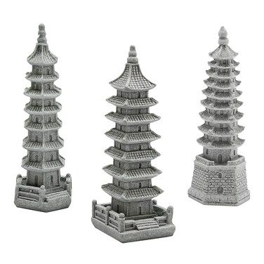 Saihisday 3PCS Mini Pagoda Sandstone Sculpture, Chinese Zen Pagoda Figurines for Garden, Office Home Desktop Decor