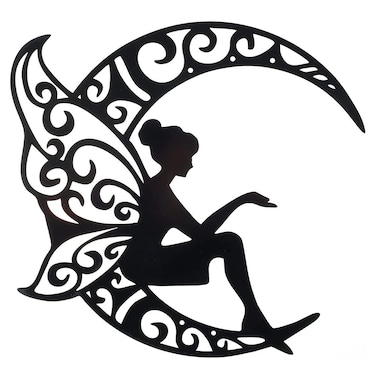 YO-yiHHG Metal Wall Art, Iron Art Fairy And Moon Wall Decor Metal Fairy Hanging Statue For Bedroom Living Room Kitchen (A)