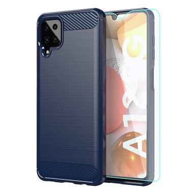 for Samsung A12 Case,Galaxy A12 Case,with HD Screen Protector,Shock-Absorption Flexible TPU Bumper Cove Soft Rubber Protective Case for Samsung Galaxy A12 (Blue Brushed TPU)