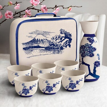 Japanese Sake Set   Ceramic Sake Cups   Sake Carafe   Sake Set with a Bottle   Sake Cups   Saki Cup Set   Hot and Cold Sake