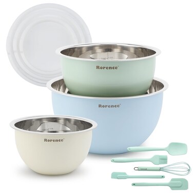 Rorence Stainless Steel Mixing Bowls: Colored Metal Mixing Bowl Set with Lids Nesting Bowls for Kitchen Set of 3