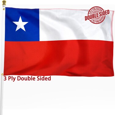 Chile Chilean Flag 3x5 ft Outdoor, Double Sided 3 Ply Heavy Duty Chile National Country Flag, 100% Quality Polyester Chilean Banner with Brass Grommets 4 Rows Stitches