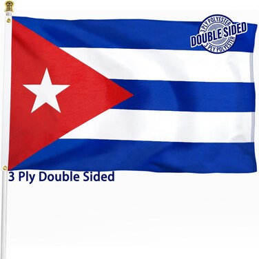 Cuba Cuban Flag 3x5 ft Outdoor, Double Sided 3 Ply Heavy Duty Cuba National Country Flag, 100% Quality Polyester Cuban Banner with Brass Grommets 4 Rows Stitches