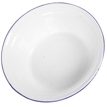 Ciieeo Enamel Bowl Vintage Enamel Basin Large Enamel Mixing Bowl White Enamelware with Blue Rim Metal Nesting Food Bowl Deep Round Tray Retro Enameled Noddle Bowl 16cm